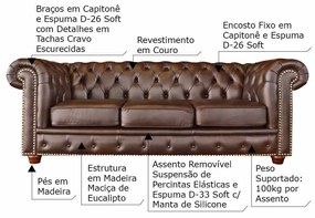 Jogo de Sofá Sala de Estar Chesterfield Pés Madeira Couro Tabaco Brilho G40 - Gran Belo