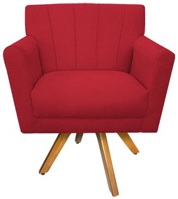 Poltrona Laura Base Giratória de Madeira Suede Vermelho - ADJ Decor