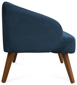 Poltrona Decorativa Lara Pés de Madeira Veludo Azul - Sheep Estofados - Azul escuro