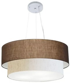 Pendente Cilíndrico Café e Linho Bege MJ-4082 Para Mesa de Jantar e Estar