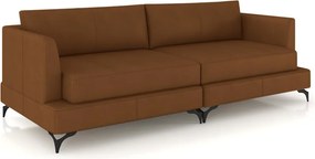 Sofá Living Bipartido 270cm Indonésia Pés de Ferro Couro Caramelo G52 - Gran Belo