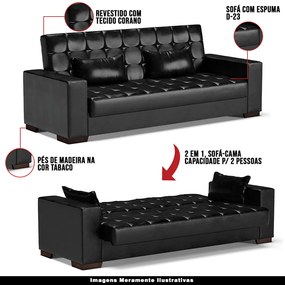 Sofá Cama Decorativo 210cm Beesley Pu Preto Brilho G19 - Gran Belo