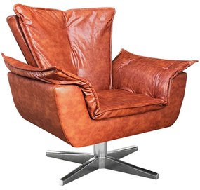 Poltrona Decorativa Base Giratória Cromada Charger PU Marrom G19 - Gran Belo