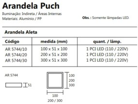 Arandela Puch Quadrada Interna 1Xpci Led 5W 30X5X30Cm | Usina 5744/30 (BT - Branco Texturizado, 110V)
