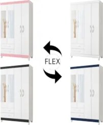 Guarda Roupa Solteiro 103cm com Espelho Dony Flex A02 Branco - Mpozena
