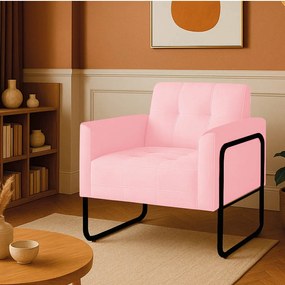 Poltrona Sala Industrial Alta Tubo Preto Elisa Suede D03 - D'Rossi - Rosa Bebê