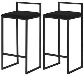 Kit 2 Banquetas Decorativa Jasmine Base Preto Suede Preto G41 - Gran Belo