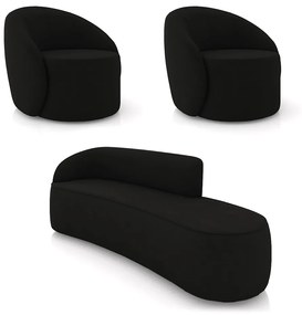 Sofá 4 Lugares Orgânico 220cm Morgan e 2 Poltronas Lua Suede Preto D03 - D'Rossi