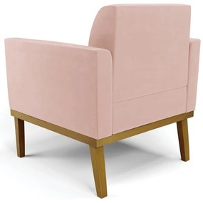 Sofá Namoradeira com 2 Poltronas Base de Madeira Fixa Castanho Marisa Veludo - Rose