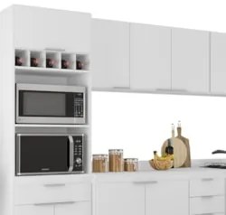 Armário de Cozinha Com Tampo CP05 260cm Pérola Branco Z34     - Mpozen