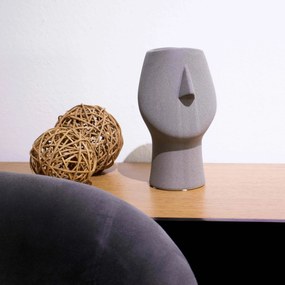 Vaso Decorativo Rosto Cinza Escuro em Cerâmica 25,5x26 cm - D'Rossi