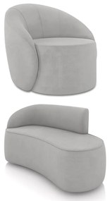 Sofá 2 Lugares Orgânico 140cm Morgan e Poltrona Lua Suede D03 - D'Rossi - Cinza