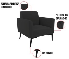 Poltrona Pés Villach Marisa Veludo D03 - D'Rossi - Preto