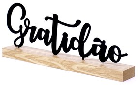 Enfeite de Metal Com Base em Madeira Gratidão 10,5x27x4 cm - D'Rossi