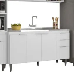 Armário de Cozinha CP04 Com Pia 150cm Pérola Z34 Branco     - Mpozenat