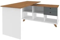 Mesa Escrivaninha em L Golden e Estante Livreiro Stela A06 Branco/Frei