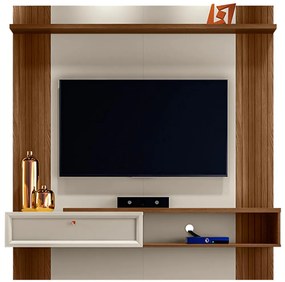 Painel Home Suspenso Frisco Detalhe Ripado para TV até 60 Freijó/Off White G77 - Gran Belo