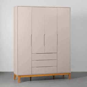 Guarda-Roupa Elfe 4 Portas e 3 Gavetas com Pés Square Mel – Areia Fosco