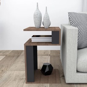 Mesa De Canto Para Sala Com 3 Prateleiras - Nogueira/preto