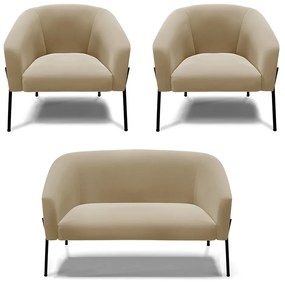 Namoradeira e 2 Poltronas Pé de Ferro Preto Stella Suede D03 - D'Rossi - Marrom Rato