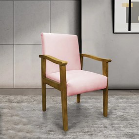 Poltrona Eloisa Suede Rosa Bebê Base de Madeira Castanho