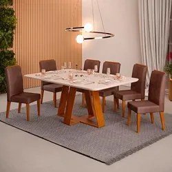Mesa de Jantar Kiara 160cm Com 6 Cadeiras Yasmin D04 Freijó/Veludo Moc