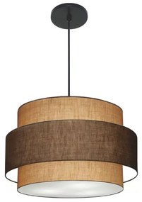 Lustre Pendente Cilíndrico Md-4384 Cúpula em Tecido Café e Palha Tam 50cm