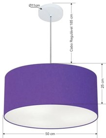 Lustre Pendente Cilíndrico Md-4100 Cúpula em Tecido 50x25cm Roxo - Bivolt