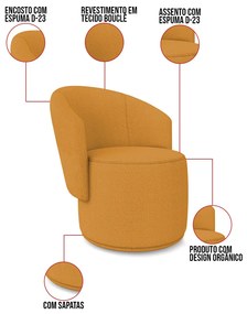 Poltrona Decorativa Orgânica Fixa para Sala Malu Bouclê M11 - D'Rossi - Mostarda