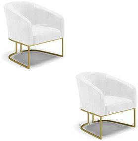 Poltrona Decorativa Industrial Dourado kit 2 Stella Sintético PU  Branco D03 - D'Rossi