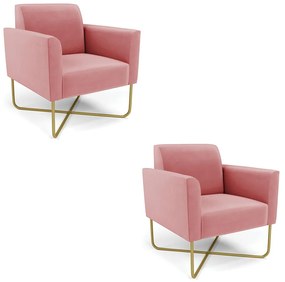 Kit 2 Poltronas Base X Industrial Dourado Marisa Suede D03 - D'Rossi - Rose