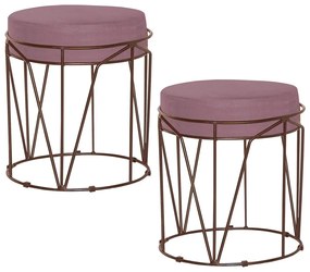 Kit 2 Puffs Decorativo Sala de Estar Base Bronze Chloe Veludo Rosê G41 - Gran Belo