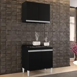 Armário Aéreo Califórnia e Balcão Para Cooktop Flórida Preto - Lumil M