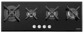 Cooktop a Gás Tramontina Slim Glass Flat 4GG B 100 Safestop em Vidro Temperado Preto e Trempes em Ferro Fundido