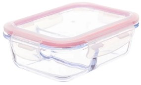 Pote Hermético de Vidro com Divisória e Tampa Click 640ml Retangular