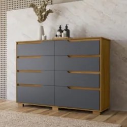 Cômoda Para Quarto 8 Gavetas 147cm Parma Z17 Freijó/Cinza - Mpozenato