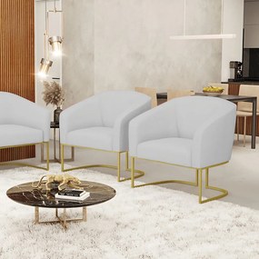 Cadeira Sala de Jantar Base Industrial Dourado Kit 2 Stella Linho D03 - D'Rossi - Cinza