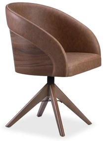 Poltrona Giratória Ellya Assento Estofado Encosto com Laminado Melamínico Frente e Detalhe Estofado Base Madeira