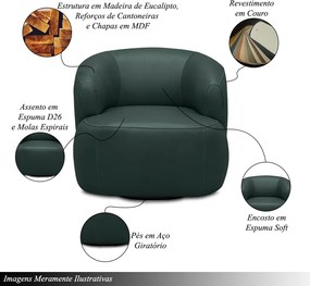 Poltrona Decorativa Verona Sala de Estar Base Giratória em Aço Couro Verde Musgo G88 - Gran Belo