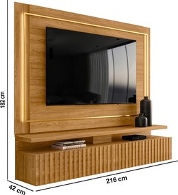 Painel TV 75 Pol 216cm Bancada Suspensa Ripado Lurian Cumaru M20 - D'Rossi