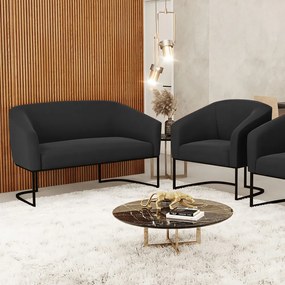 Sofá Namoradeira e Poltrona Base Industrial Preto Stella Suede D03 - D'Rossi - Preto