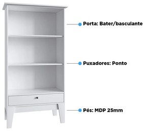 Buffet Cristaleira Retro Com 3 Prateleiras 1 Porta - Branco