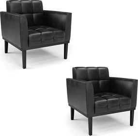 Kit 2 Poltronas Decorativas Karen Pés Fixo em Madeira PU Preto Brilho G19 - Gran Belo