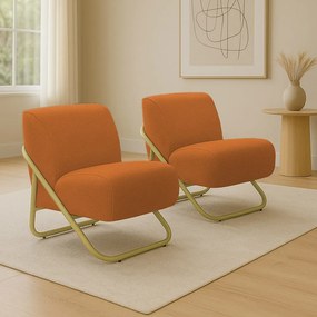 Poltrona Sala Estar Industrial Dourado Kit 2 Martina Bouclê Caramelo K01 - D'Rossi