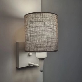 Arandela Quadrada Md-2033 Branco Cúpula em Tecido Cilíndrica Rustico Cinza - Bivolt
