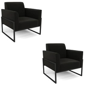 Kit 2 Poltronas Base Industrial Alta Preto Marisa Suede - Preto