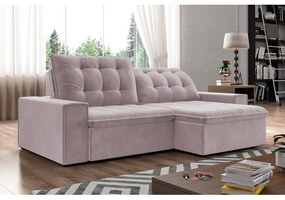 Sofá Retrátil 274 cm Sala de Estar Gabi Suede Rosê G52 - Gran Belo