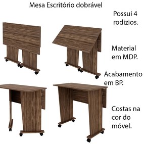 Mesa com rodizio para Escritório Home Office ME4117 MDP Nogal G69 - Gran Belo