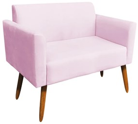 Poltrona Namoradeira Decorativa Isabella Pés Palito Madeira Suede Rosa Bebê G19 - Gran Belo