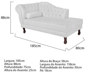 Recamier Diana 185cm Lado Direito Corano Branco - ADJ Decor